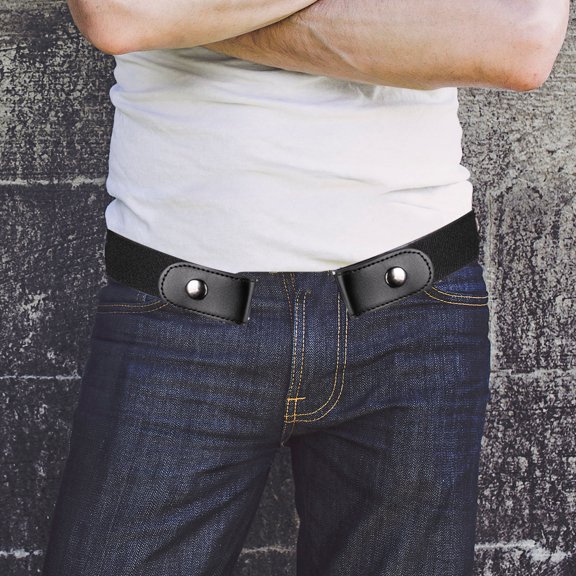 LOLIPPYY Women's Black Elastic Stretch Belt No Buckle PU Material Ideal for Pants and Casual Wear