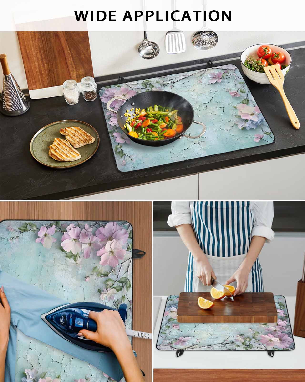nqOlkjepod Large Induction Cooktop Protector Mat 24"x21", Spring Pink Flower Stove Top Covers for Electric Stove, Branch Leaves Mottled Walls Garden Stove Burner Cover Mats, Glass Top Stove Cover