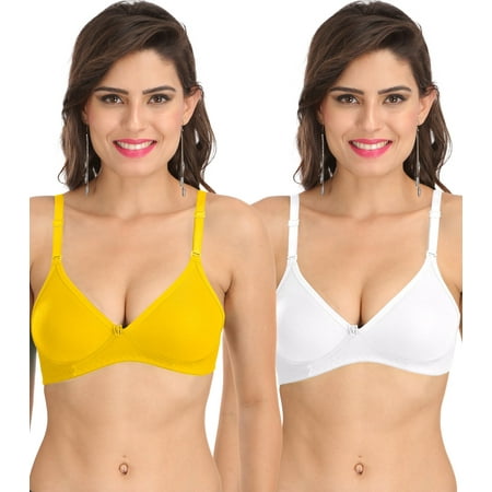 

Ossirrio Women s Everyday Non Padded Non Wired 3/4th Coverage T-Shirt Bra with Free Transparent Strap White Yellow