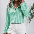 thumbnail image 2 of YDFCWXW Button Down Shirts for Women Striped Long Sleeve Dress Shirts Collared Office Work Blouses Button Up Tops Green, M, 2 of 5