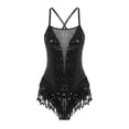 thumbnail image 3 of iEFiEL Women's Sequin Fringe Tassel Leotard Latin Samba Jazz Dance Dress Ballroom Performance Black M, 3 of 6