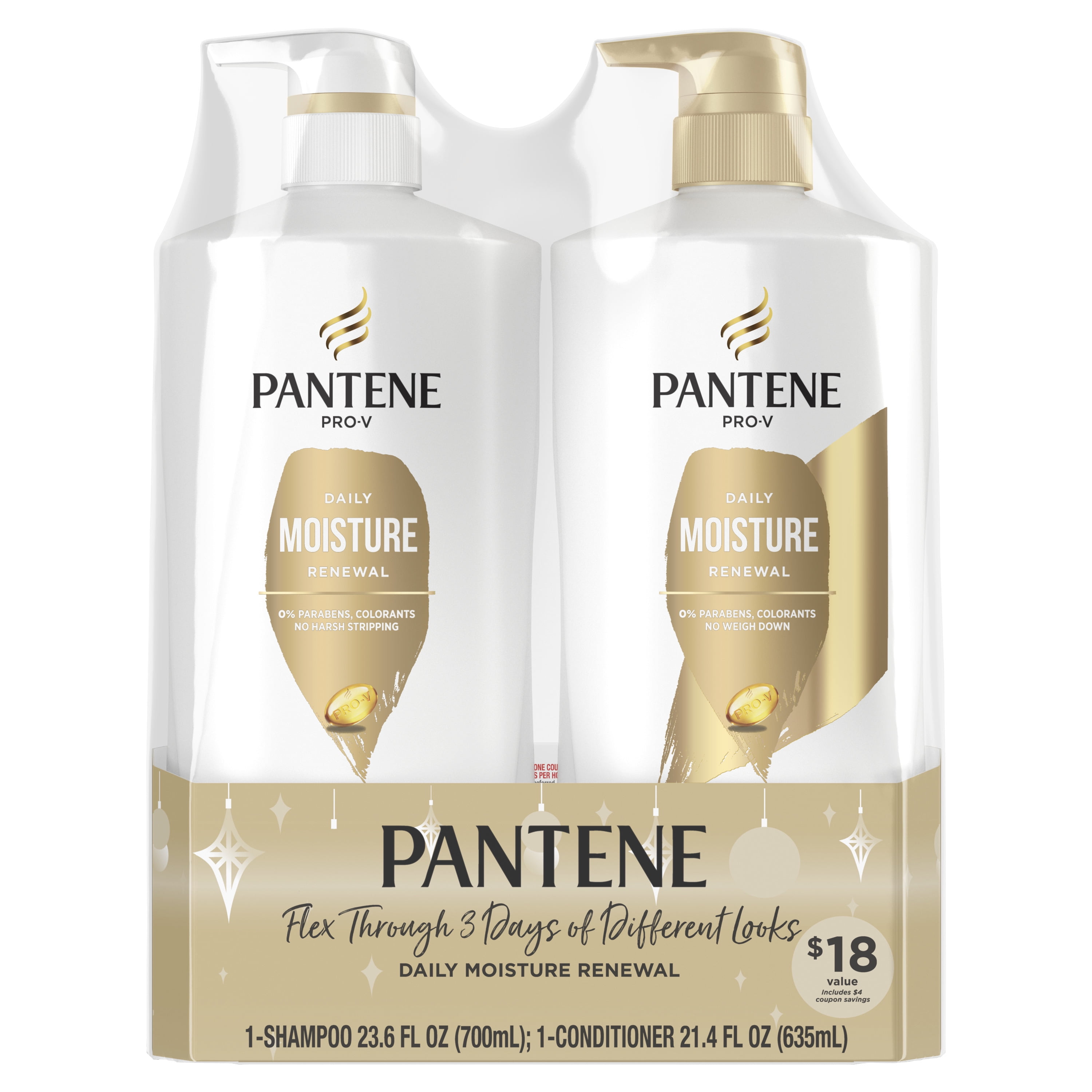 ($18 VALUE) Pantene Shampoo and Conditioner set for dry hair, Daily Moisture Renewal, 21.4-23.6oz 2ct