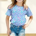 thumbnail image 2 of Girls Summer Tops Multicolor Fish Scale Print Short Sleeve Loose Soft Blouse T-Shirt Classic Fit Back To School Birthday Casual Summer Tops Light Blue,120, 2 of 4