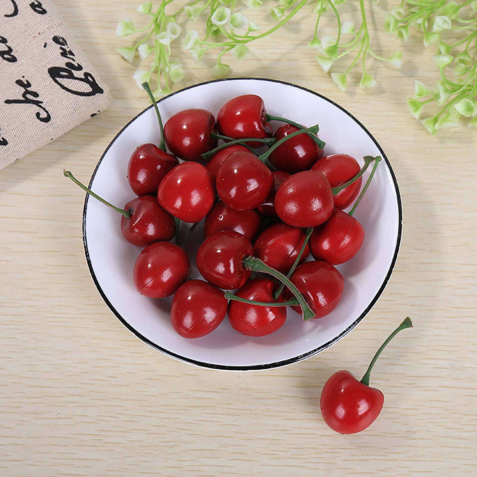 Sixtyshades 30 Pcs Artificial Fake Red Black Cherries Faux Fruit Plastic  Simulation Cherry for Home Party Wedding Kitchen Decor (Red)