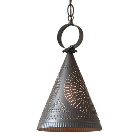 

Irvins Country Tinware Madison Witch s Hat Pendant in Kettle Black Punched Tin