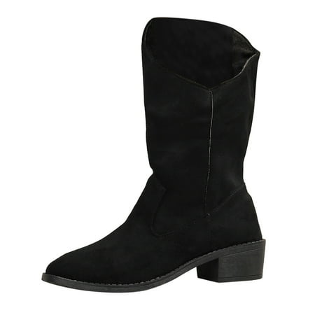 

DVKOVI Office Shoes for Women Cowboy Boots for Women Mid Calf Ladies Fashion Retro Solid Suede Pointed Thick Heel Casual Mid Length Boots Block Heel Boots Black 39