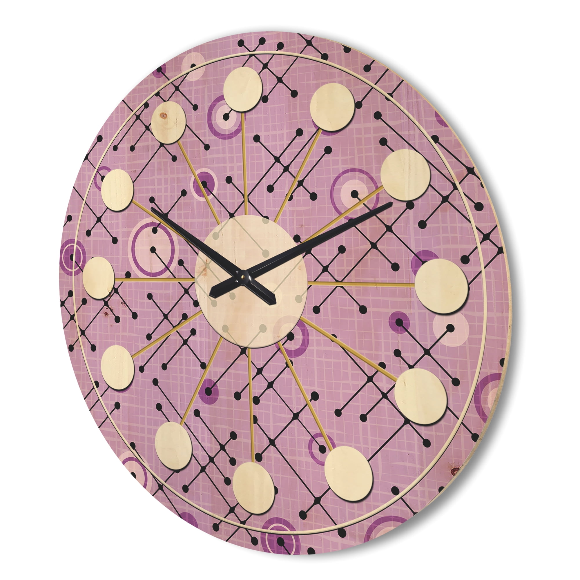 Designart '1950 Retro Pattern Shapes III' Mid-Century Modern Wood Wall Clock