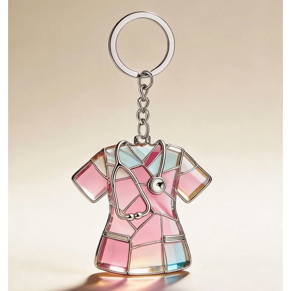 Nurse Uniform Key Chain, Cute Nurse Scrub Uniform Keyring Charm, Translucent Acrylic Purse Handbag Accessory for Nurse Student Graduation Gift