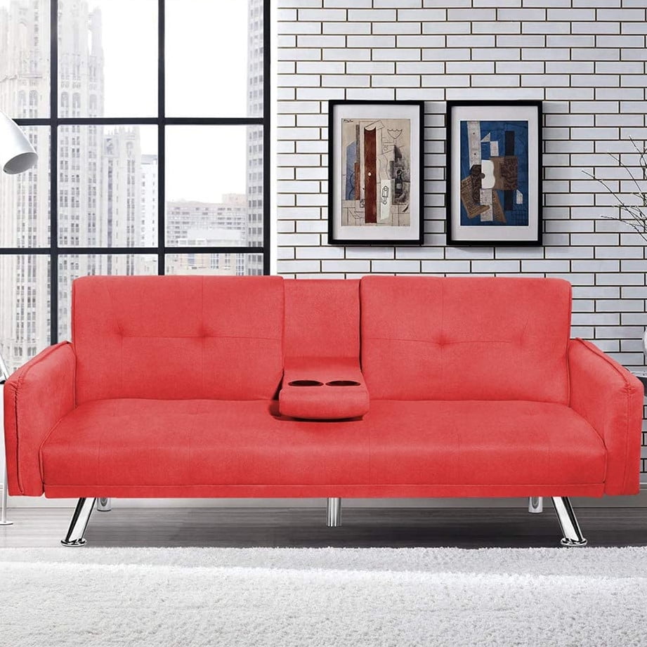 Red Futon Sofa Bed Recliner Couch, Futon Twin Sofa Bed