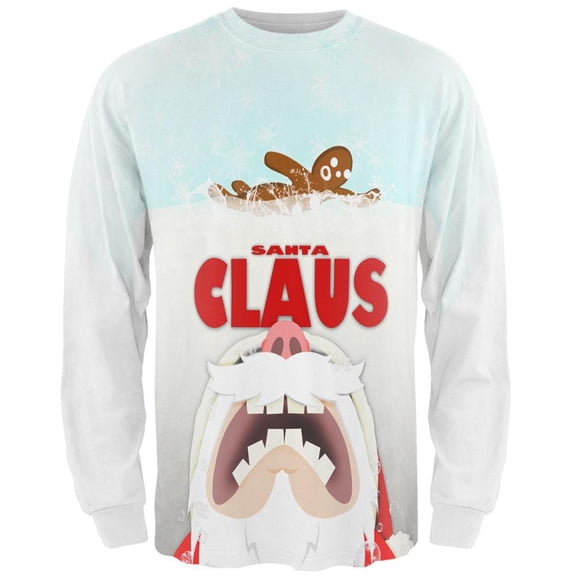 Christmas Santa Jaws Claus Horror All Over Adult Long Sleeve T-Shirt - Medium