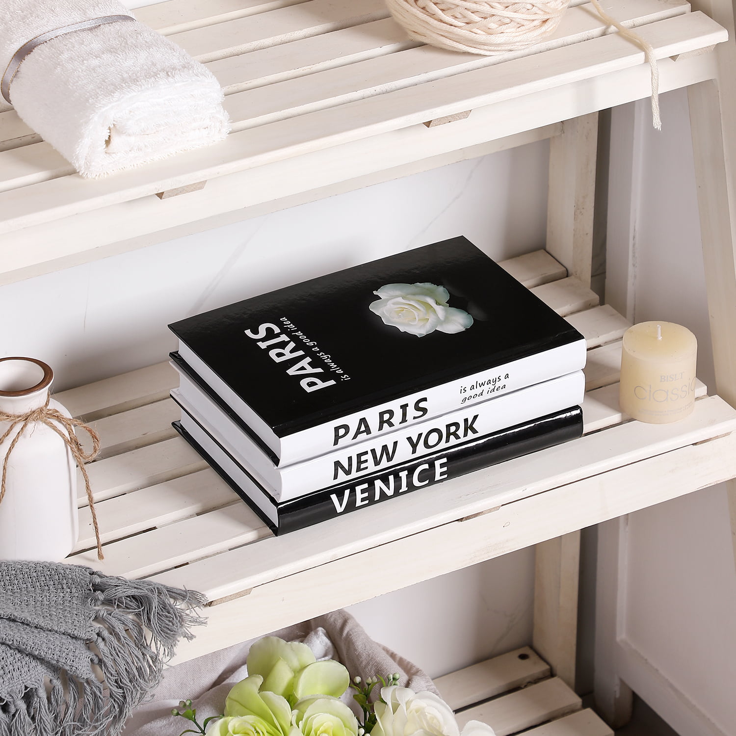 Decorative Books for Home Decor, Decor Books for Coffee Table – Fashion Designer Book Decor Set of 3, Modern Display Book Stack Shelf Decor, Small