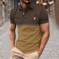 thumbnail image 2 of DDAPJ pyju Mens Aztec Print Polos Shirt Color Block Casual Fashion Collared Shirt Lightweight Sports Golf Shirt Brown M, 2 of 6