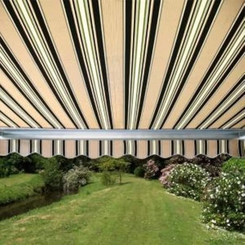 ALEKO Motorized 20x10 Feet Retractable Outdoor Patio Awning Sunshade Multi-Striped Green
