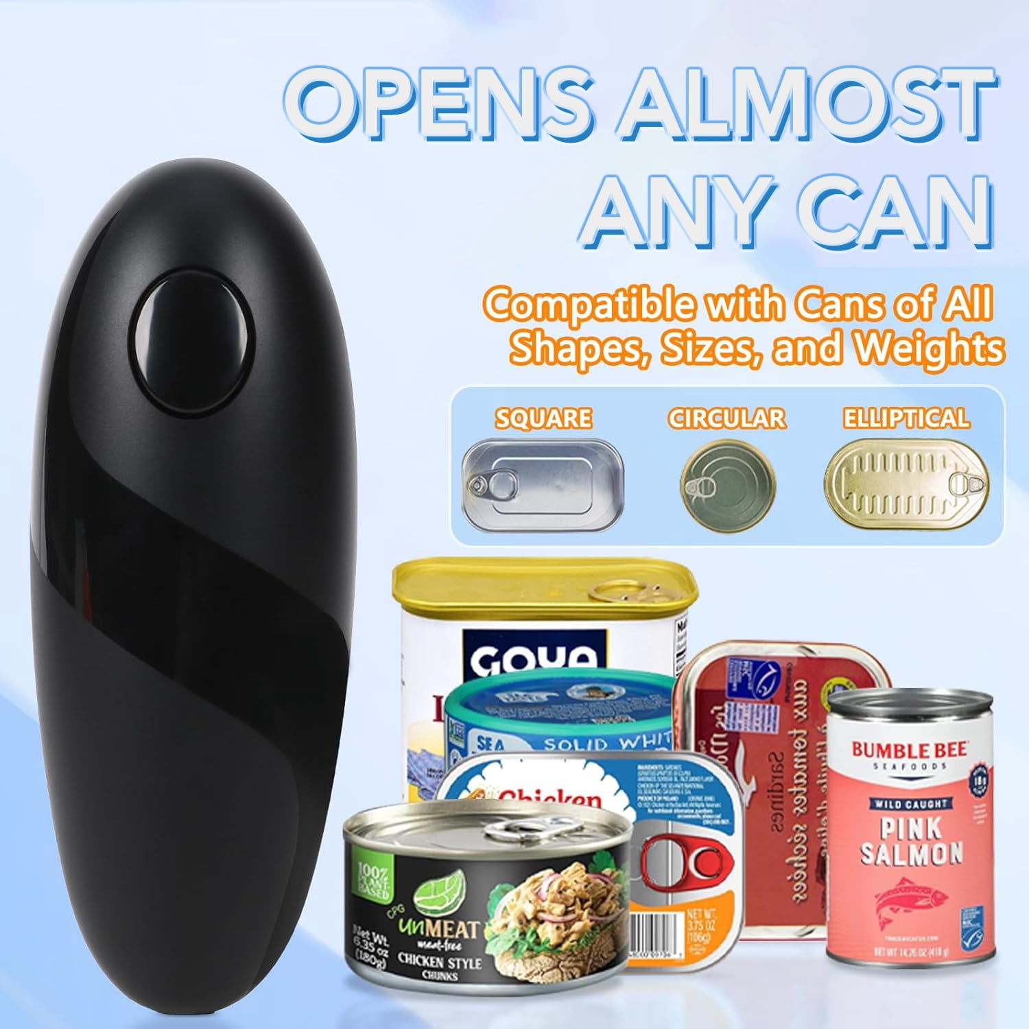 Behome Electric Can Opener, One Touch Automatic Kitchen Can Opener for Seniors with Arthritis, Hands Free & Smooth Edge, Battery Operated, for Any Size Can, Black