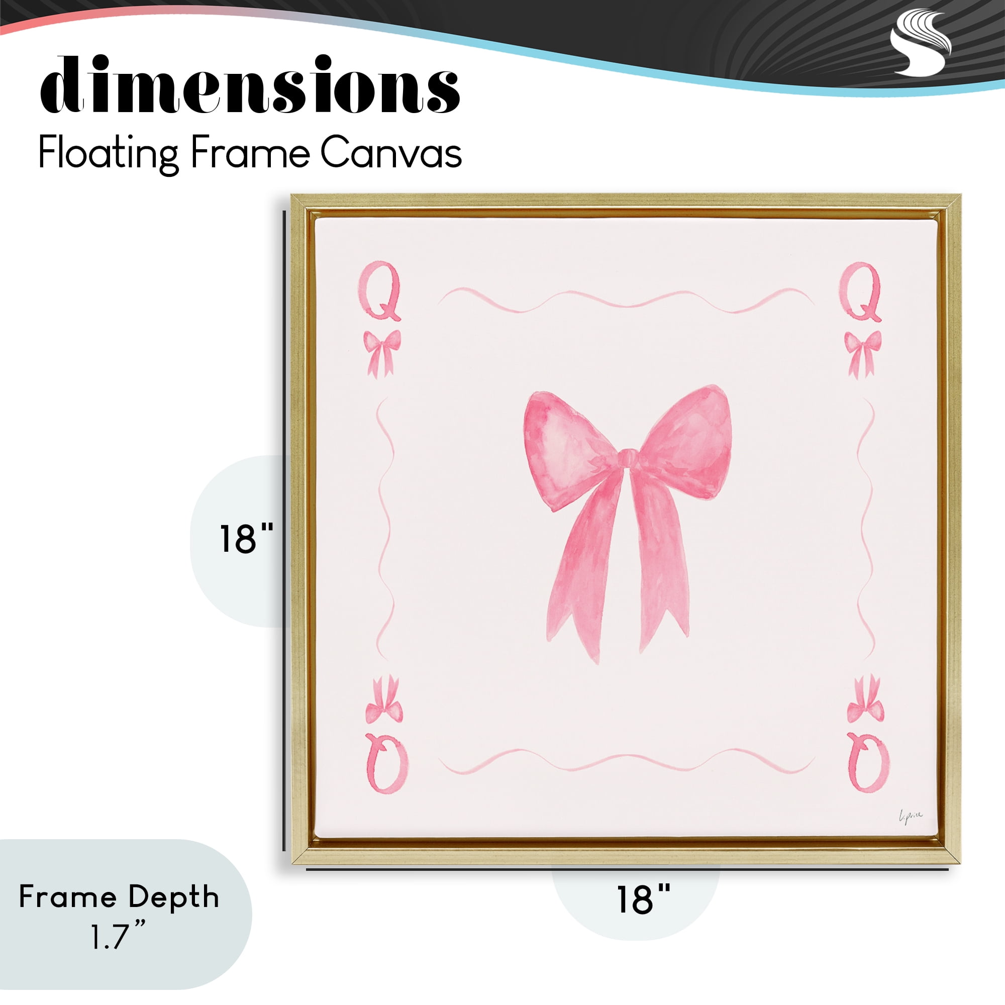 Stupell Industries Queen of Ribbons Card Gold Framed Floater Canvas Wall Art, design by Lucille Price