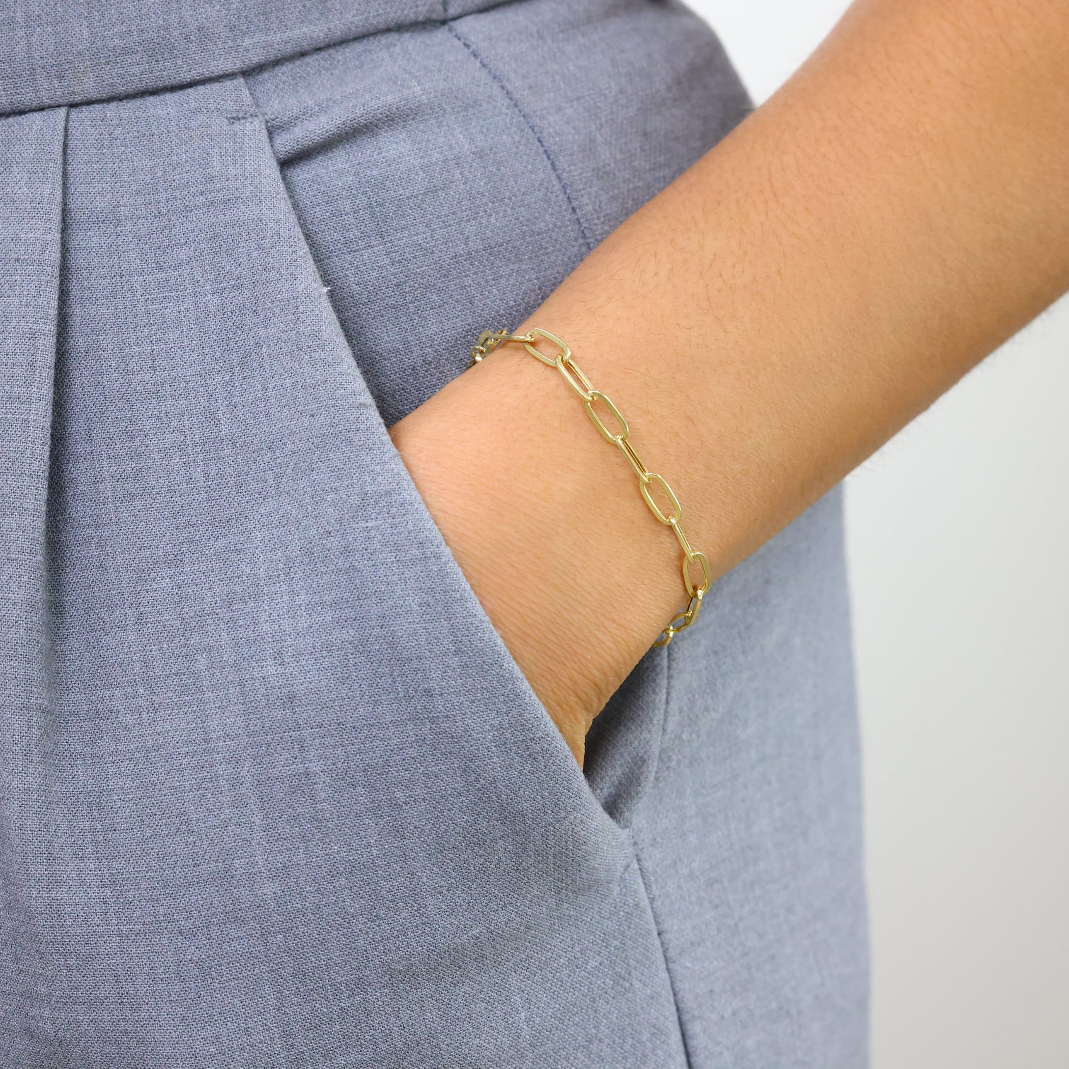 Nuragold 10k Real Yellow Gold Paperclip 4mm Elongated Cable Link Bracelet (7"-8") Italian Jewelry for Men & Women