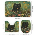 thumbnail image 3 of 4 Pcs Shower Curtain Sets A Black Cat in The Flower Garden Bath Mat U-Shaped Floor Mat Toilet Lid Oval Rug Black Cat And Watercolor Flower Bathroom Decor Set for Bathtub Decor 72inch X 72inch, 3 of 8
