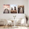 thumbnail image 4 of Nordic Landscape Art Prints 3 Panel Windmill Grass Bridge Lake Wooden Bridge Sunrise Canvas Wall Art Beige Picture Farmhouse Decor (Nature-3, 12.00"x16.00"x3P), 4 of 6