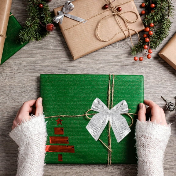 OUNONA  12 Pcs Bow Birthday Decorations Bows for Wrapping Bride Silver