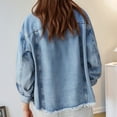 thumbnail image 3 of Women's Washed Denim Jacket With Edges Long Sleeve Button down Ladies Jackets Falls Creek Jacket Women Womens Jackets Fall Petite Jackets Trucker Jacket Boyfriend Jean Jacket Women Lightweight Denim, 3 of 5