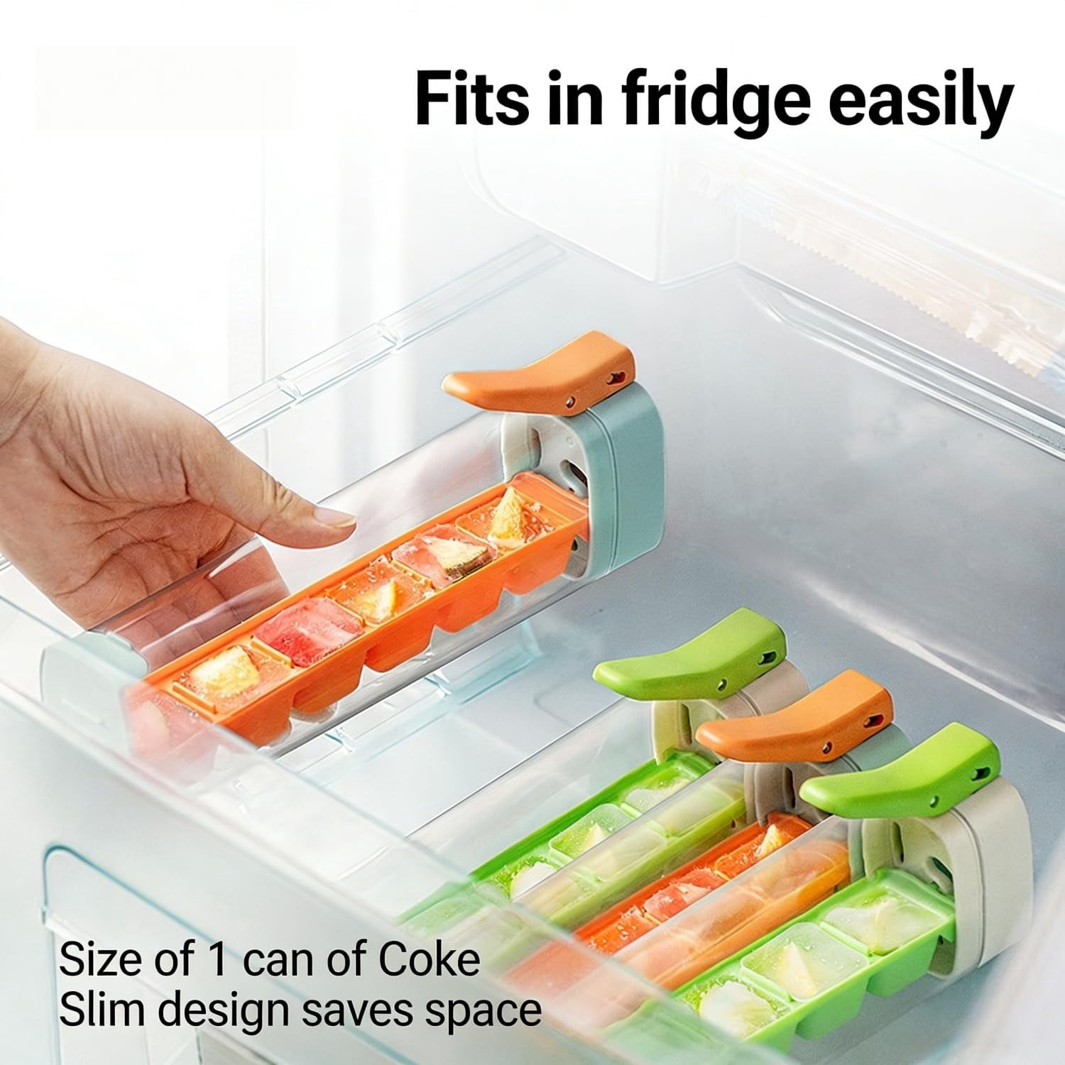 Press Ice Tray Mold，One Glass Ice Cube Maker，Portable Glass Ice Maker With Storage Container， Pop Out Cubes Without，6 Grid Square Ices Tray For Home Kitchen Office Use(Green)