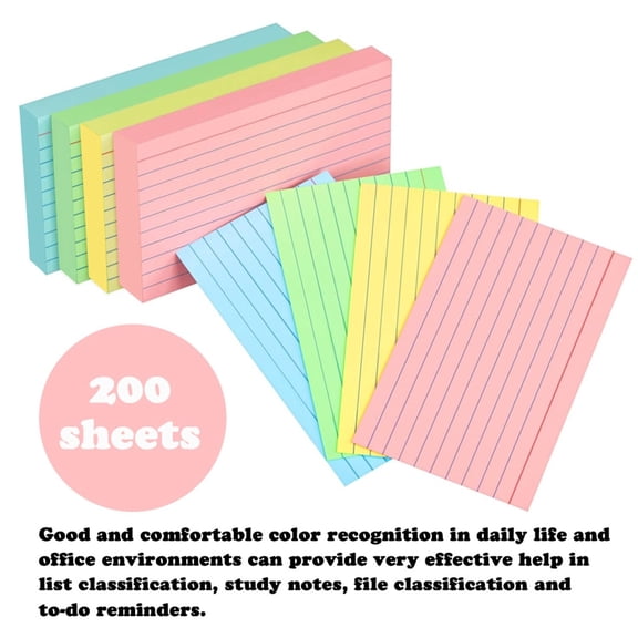  200PCS Colored Index Cards 3 x 5 Inch Ruled Index Cards, 4Color Flashcards for Studying, Recipes, Memo Cards, Office Supply, DIY, Presentation, Office School Supplies and Home Organization
