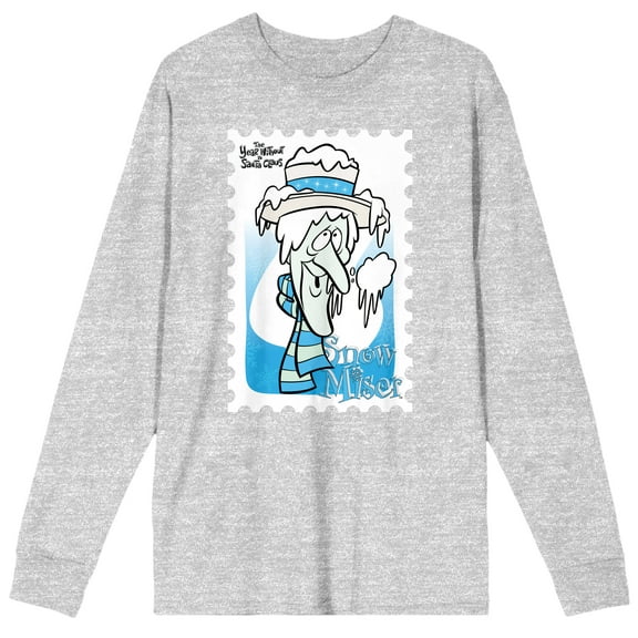 The Year Without A Santa Claus Snow Miser Stamp Crew Neck Long Sleeve Athletic Heather Men's Tee-Medium