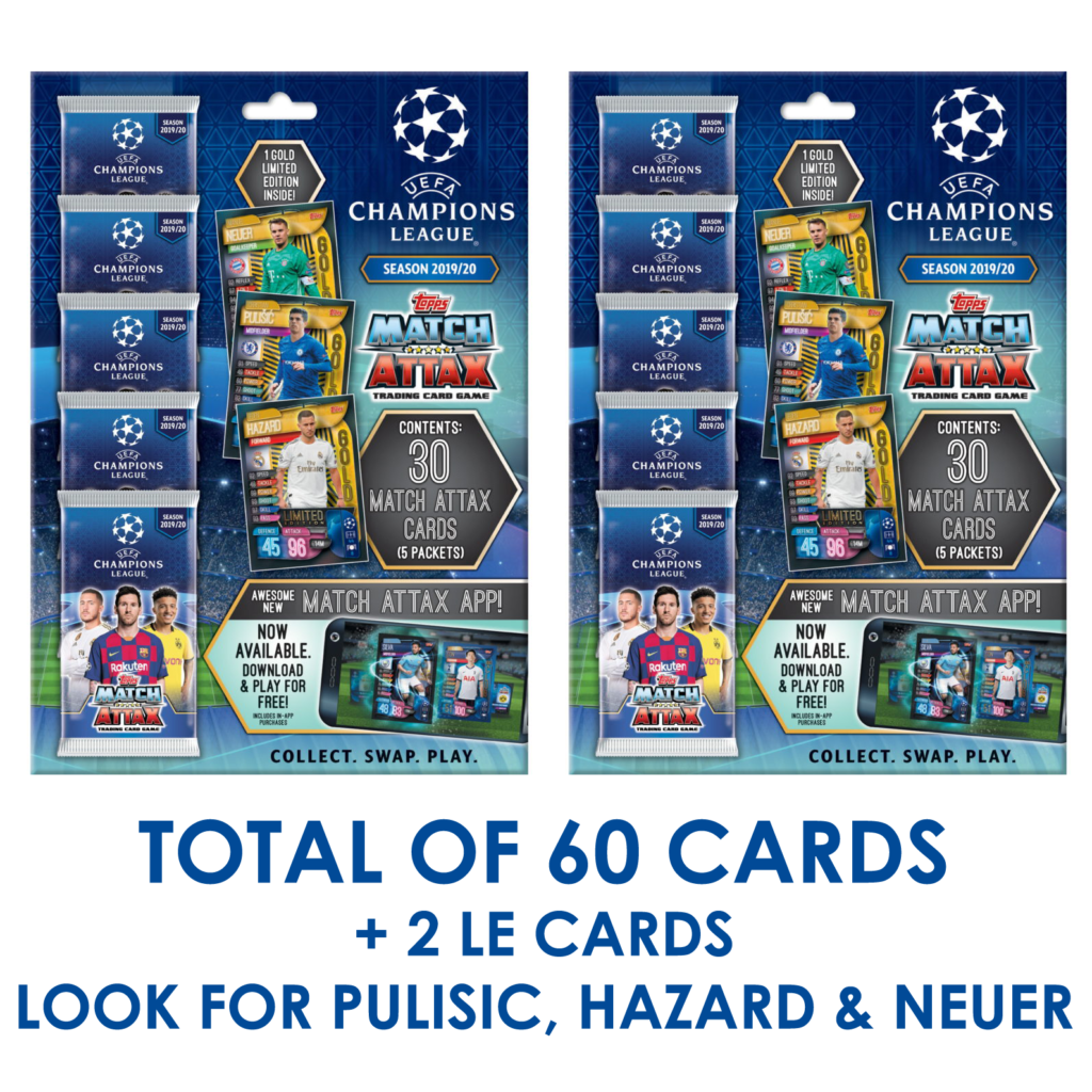 60 Cards + 2 LE Cards Multi-Pack Champions League 2019-20 Topps Match Attax Extra Cards 