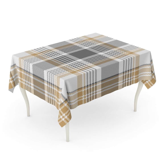 LADDKE Beige Abstract Gold Platinum Checkered Plaid Printing Pattern Gray Check Classic Cross Tablecloth Table Desk Cover Home Party Decor 52x70 inch