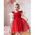 thumbnail image 2 of Oudiya Toddler Girls Lace Tutu Dress 3 Layer Tulle Ruffle Sleeve Summer Flower Girl Wedding Birthday Dress, 2 of 6