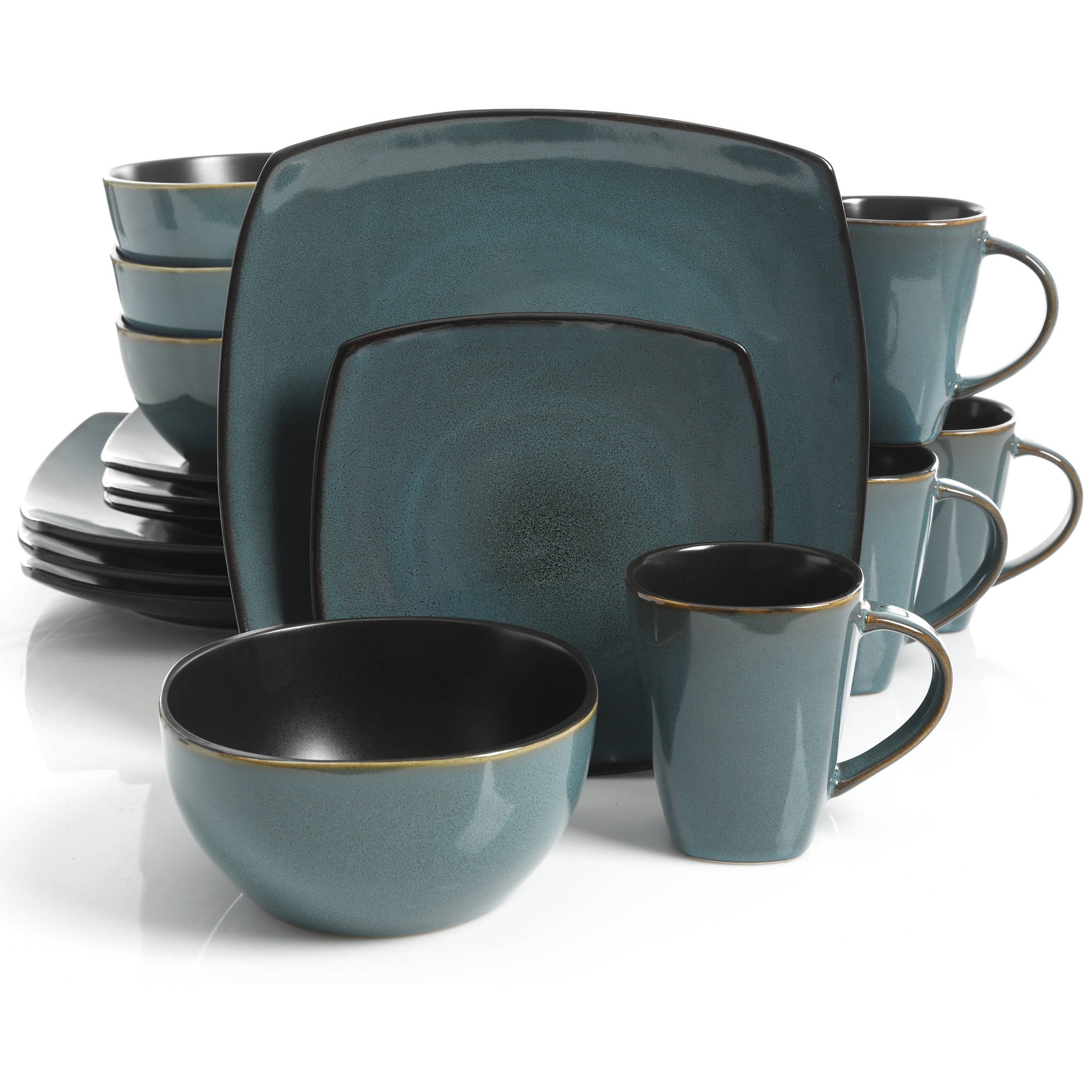 Gibson Home Soho Lounge Square Stoneware 16piece Dinnerware Set Teal