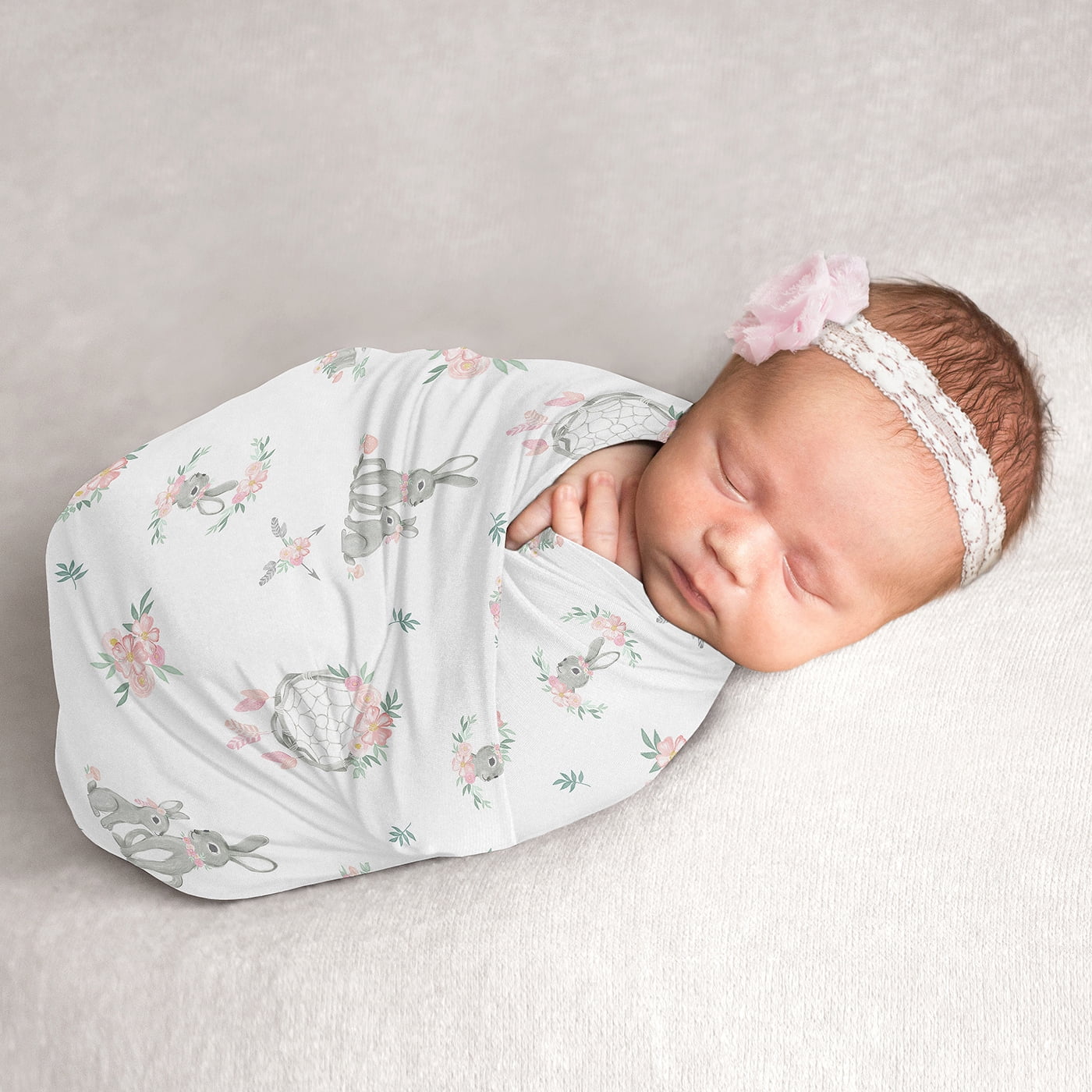 Bunny Floral Baby Swaddle Receiving Blanket by Sweet JoJo Designs