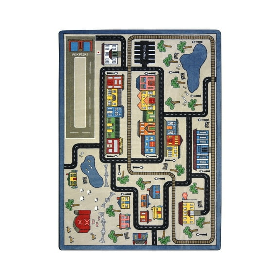 Joy Carpets Kid Essentials Active Play & Juvenile Tiny Town Rectangle Rug 7'8" x 10'9" Pewter