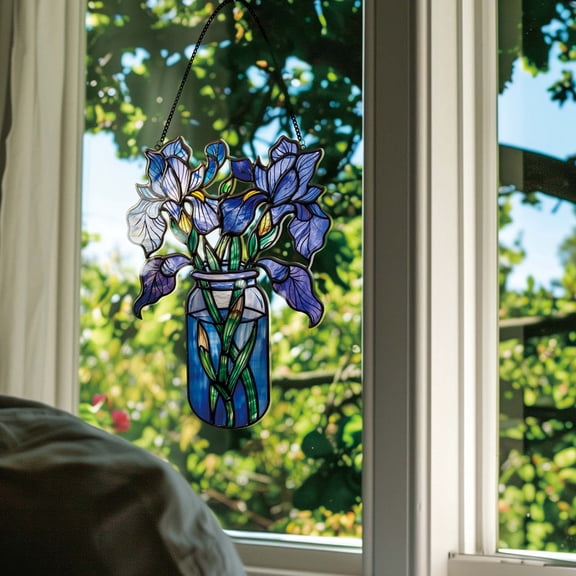 RuiJiao Stained Glass Art Window Hangings with Alloy Chain - Ideal for Home and Outdoor Decor