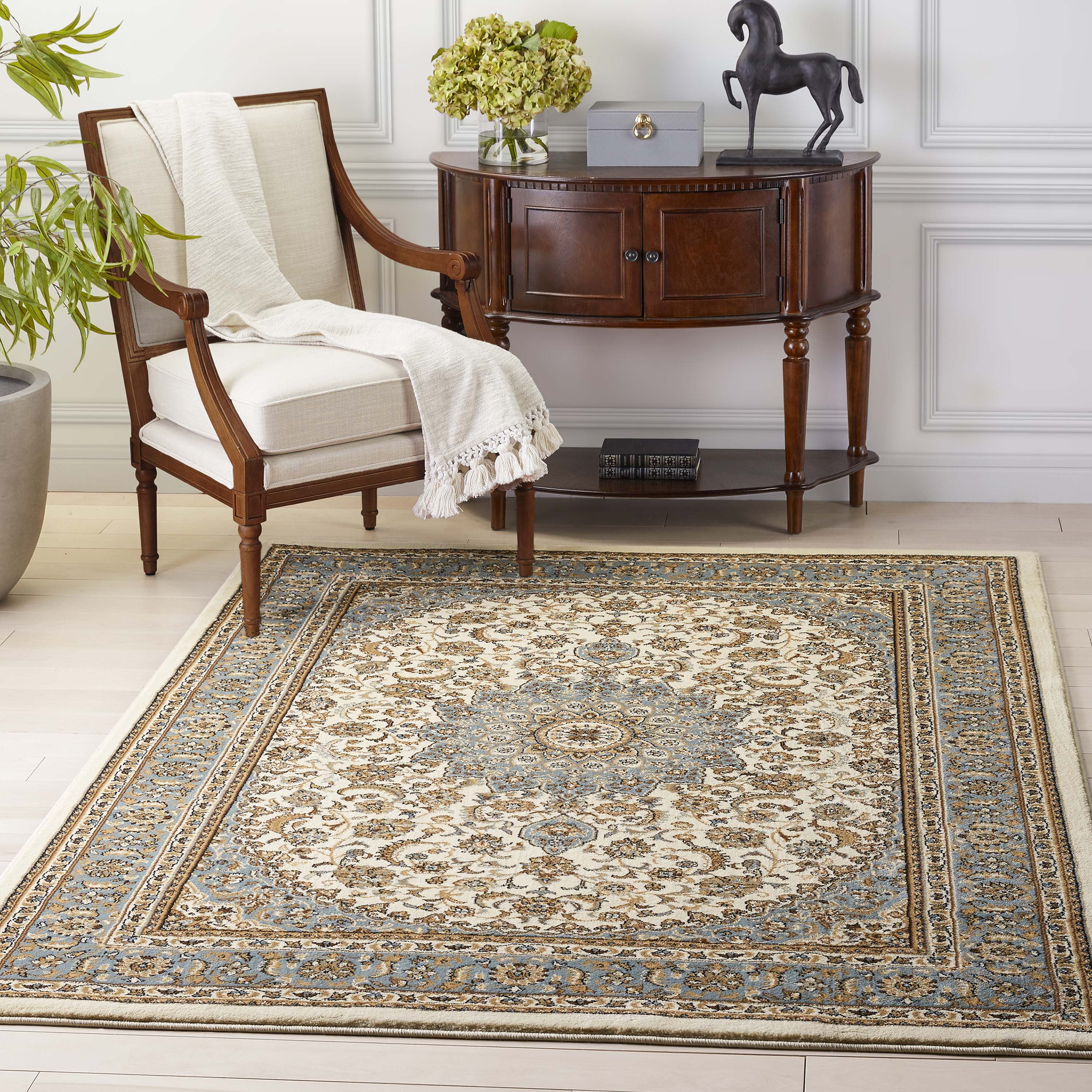 Well Woven Sultan Medallion Ivory Blue Oriental Area Rug Persian Area
