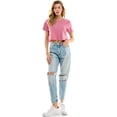 thumbnail image 3 of Women's Boxy Crop Top Round Neck Short Sleeve Casual 100% Cotton Cropped Tee T-Shirt, Calluna, Large, 3 of 9