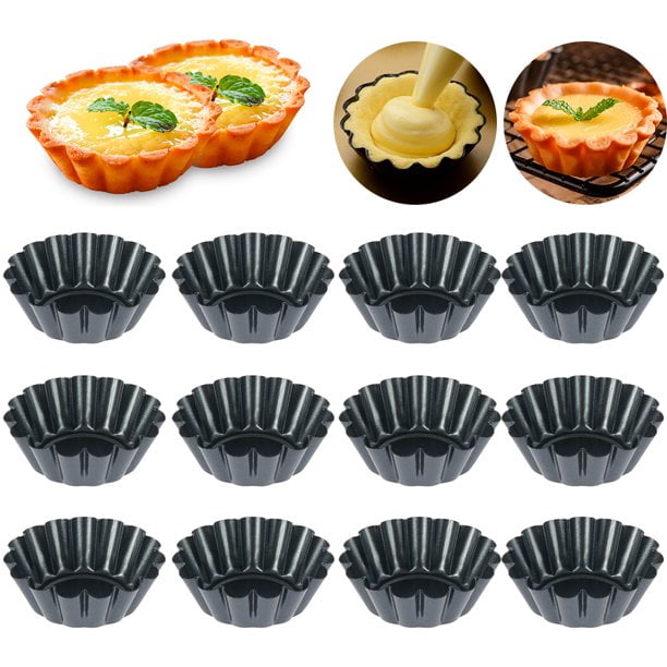 Molde para tarta de huevo, tazas para hornear de acero al carbono reutilizables, moldes para hornear mini cupcakes, molde redondo para muffins para tartas, tartas de queso, postres, molde para quiche Namotu HQ-025