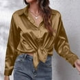 ABOUTYES Satin Silk Button Down Blouses Women Soft Silky Long Sleeve