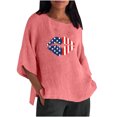 thumbnail image 1 of Blusa de lino con cuello redondo y mangas tres cuartos para mujer con estampado de bandera a la moda Pompotops hfajkhk133428, 1 of 6