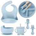 thumbnail image 3 of 8pcs Silicone Baby Feeding Set Soft Baby Weaning Supplies Cute Self Feeding Eating Utensils Set with Divided Suction Plate Bib Bowl Fork Spoon Sippy Cup Dishwasher Safe for Baby, 3 of 11