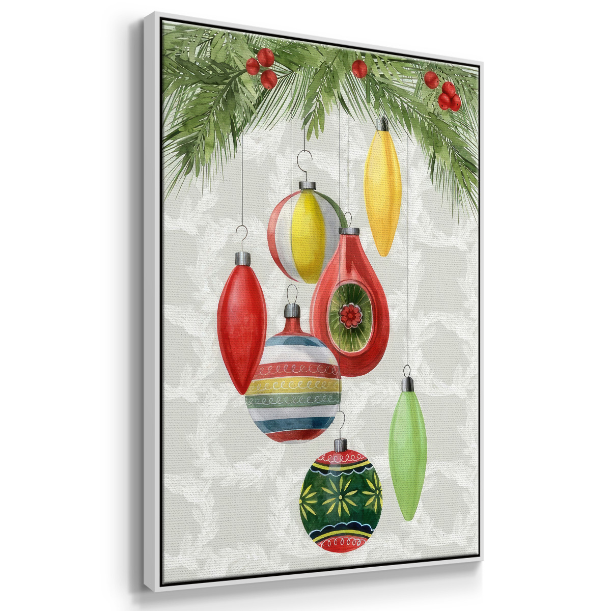 Arose Such a Clatter Collection B - Framed Gallery Wrapped Holiday Canvas - 27 x 41 - White Frame