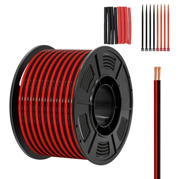 shiyou-14AWG Wire Spool 2.0mm² 25ft Per Spool 14 Gauge 2-Wire Parallel Wire (Red 7.62M Black 7.62M) Bare Copper Wire for LED Strips/Bulbs/Lamps.
