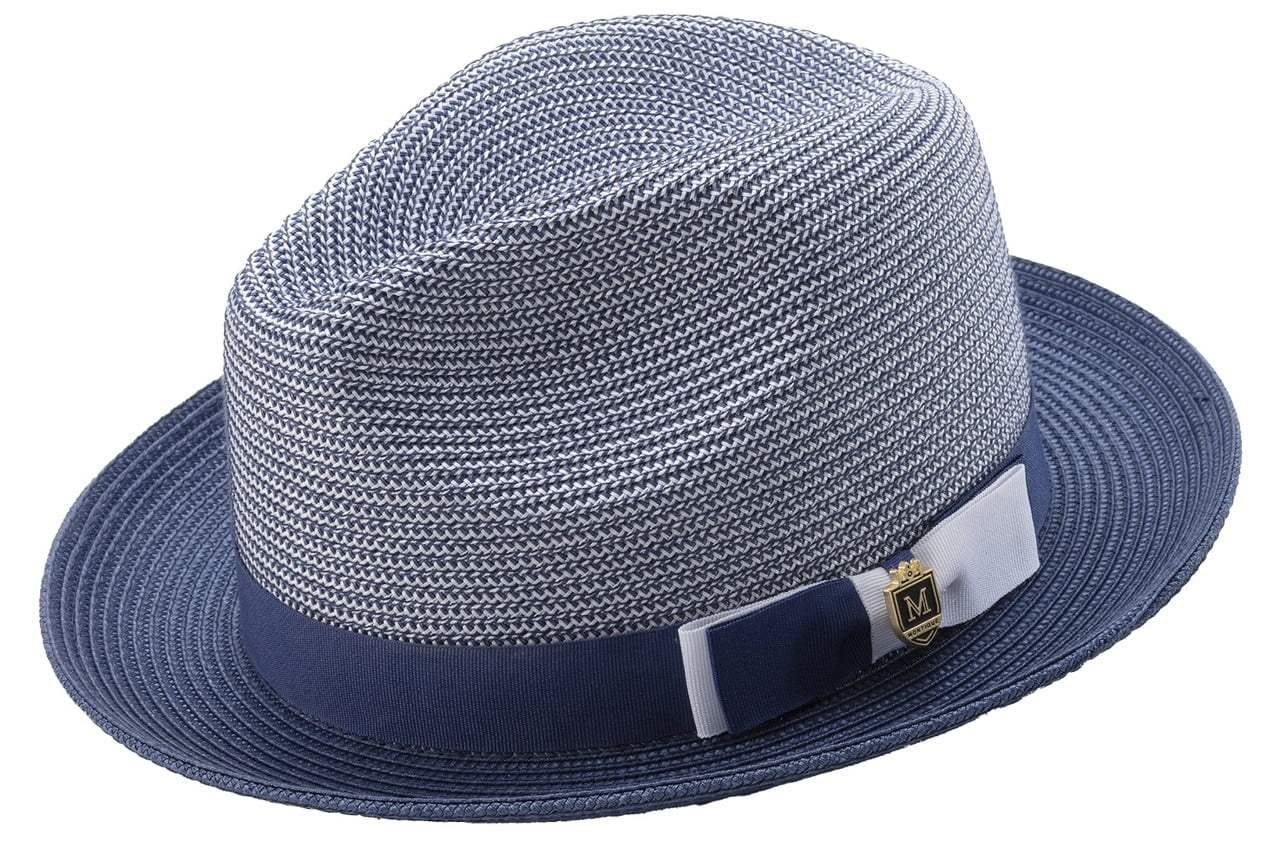 Men's Braided Two Tone Stingy Brim Pinch Fedora Hat in Navy H-68 ...