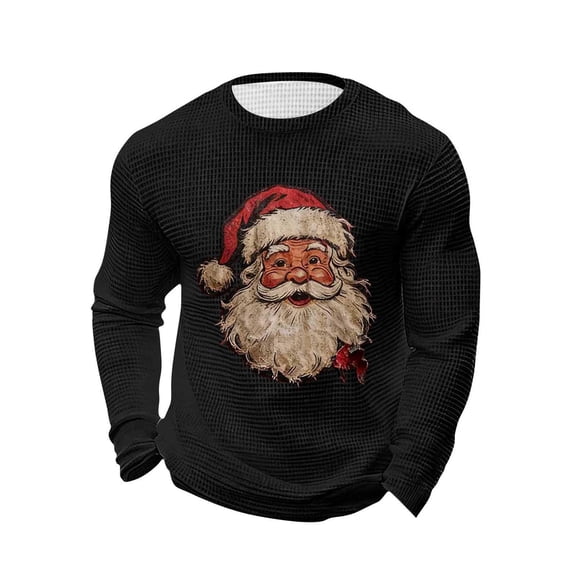 Mens Christmas Polos Tops Santa Knit Long Sleeve Thermal Holiday Graphic Mens Graphic T-Shirts,Black,M
