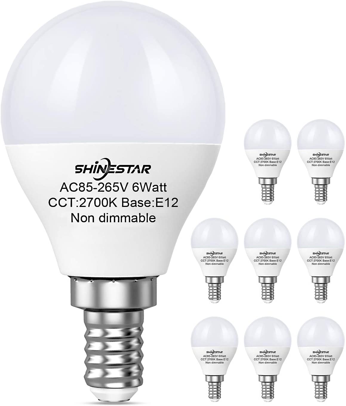SHINESTAR 8 Pack A15 LED Ceiling Fan Light Bulbs, E12 Small Base, 60