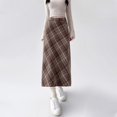 thumbnail image 4 of DHFJKG Womens Skirts Plaid High Waist Side Slit Mid-Calf Skirt Slim Fit A Line Bodycon Trendy Skirt, 4 of 5