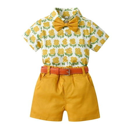 

Toddler Boys Casual Short Sleeve Shirt Tops Shorts With Tie Belt Child Kids Gentleman Outfits