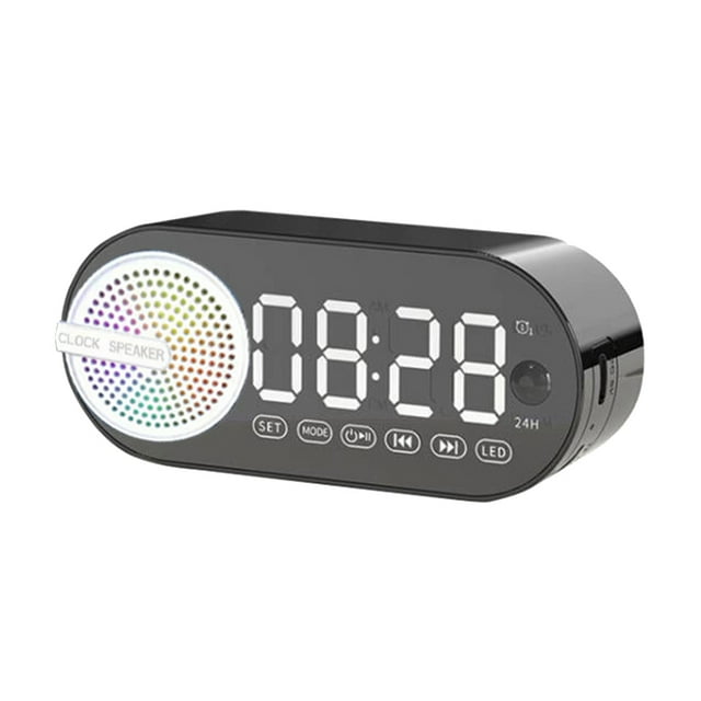 Altavoz Bluetooth Inalámbrico G30 con Reloj de Espejo, USB, LED, FM, Colorido, Luz, Graves Potentes, Portátil, Color Negro.