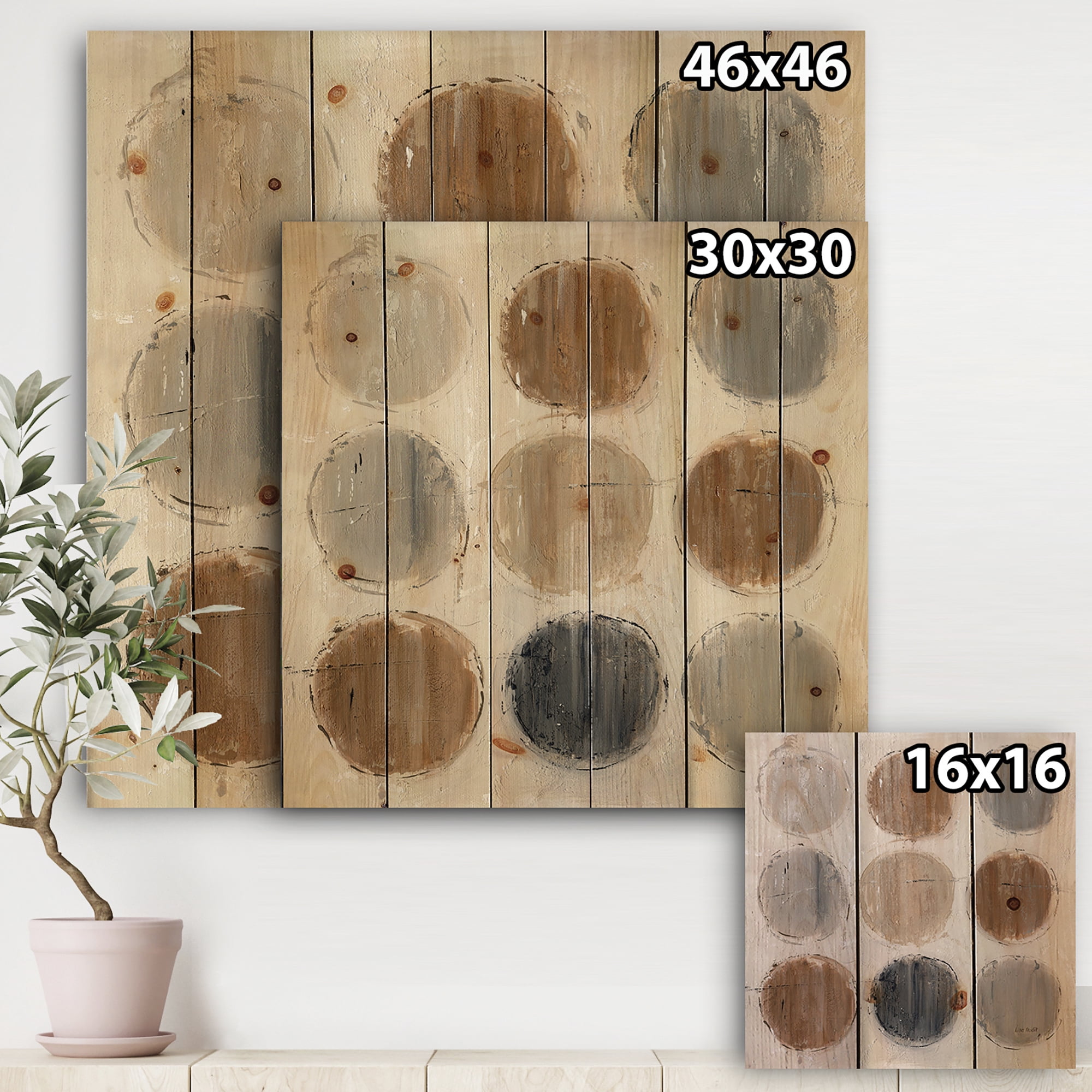 Designart 'Circle Geometric Natural Balance II' Mid-Century Modern Transitional Print on Natural Pine Wood