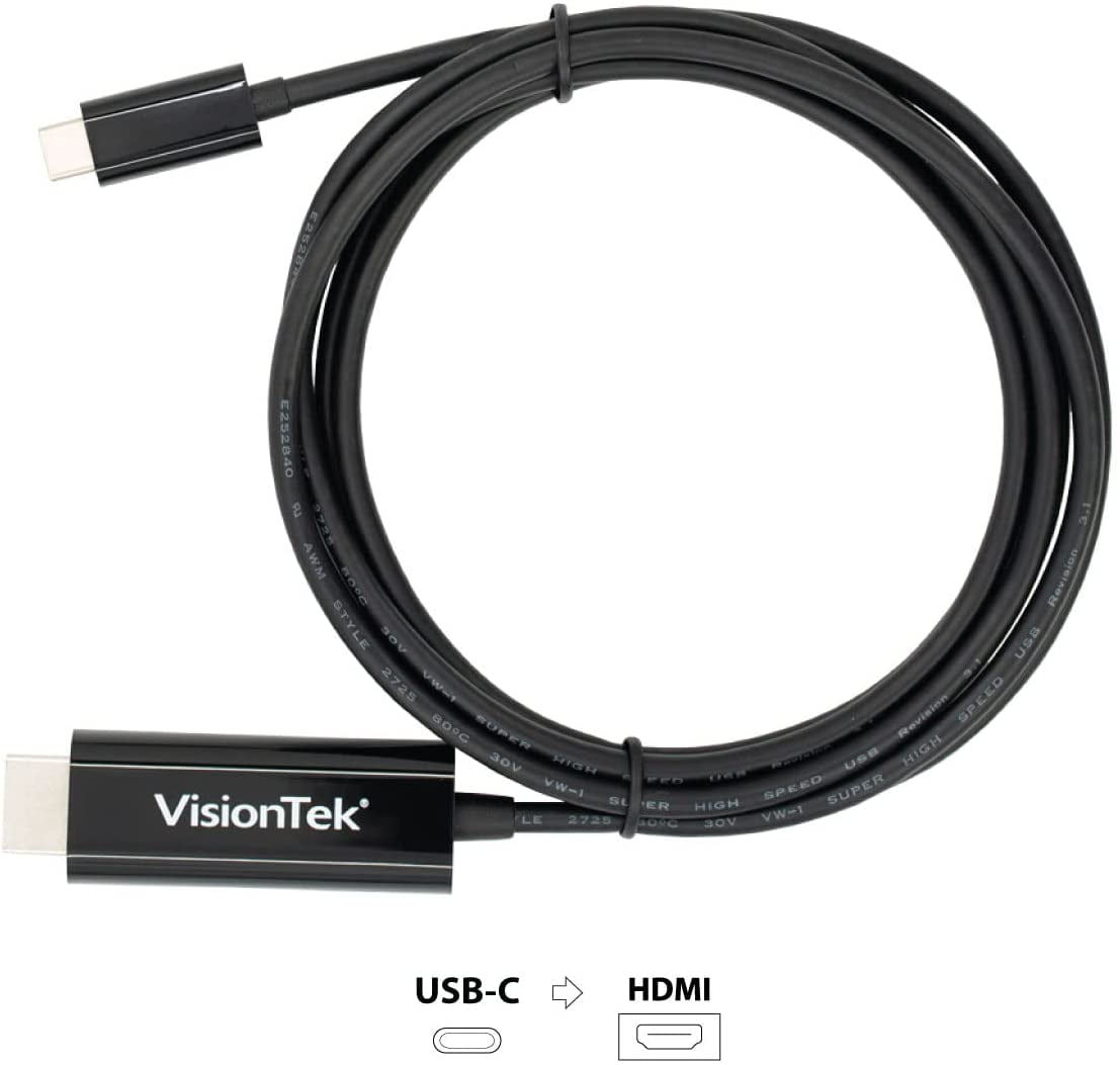 VisionTek 901219 6 Feet USB C/Thunderbolt 3 to HDMI 2.0 Cable - Black